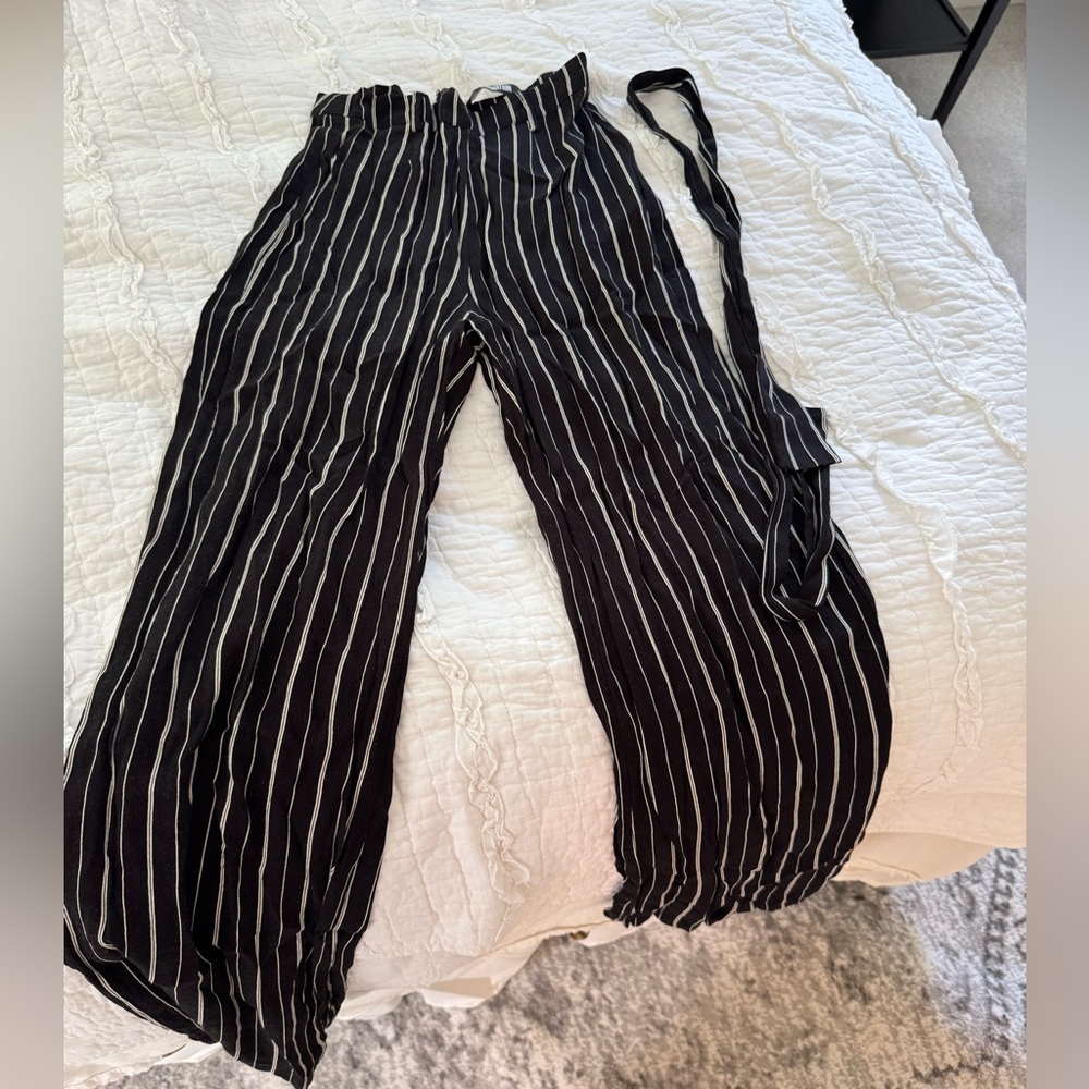 Reformation Black Wide-Leg Striped Jumpsuit